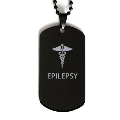 CHERLINKS Medical Black Dog Tag, Epilepsy Awareness, Medical Symbol, SOS Emergency Health Life Alert ID Engraved Stainless Steel Chain Necklace For Men Women Kids