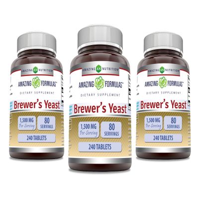 Amazing Formulas Brewers Yeast 1500mg Per Serving Tablets Supplement | Non-GMO | Gluten Free | Made in USA (240 | 3 Pack)