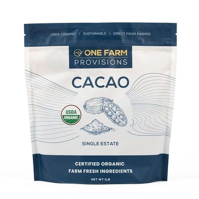 One Farm by WAAYB Organic Cacao, Single Estate, Non-GMO, Fair-Trade, Vegan, Gluten Free, 100% Raw Rizek Cacao in Resealable Bag for Cooking, Smoothies, Lattes & Baking (1 lb, Powder)