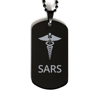 CHERLINKS Medical Black Dog Tag, SARS Awareness, Medical Symbol, SOS Emergency Health Life Alert ID Engraved Stainless Steel Chain Necklace For Men Women Kids