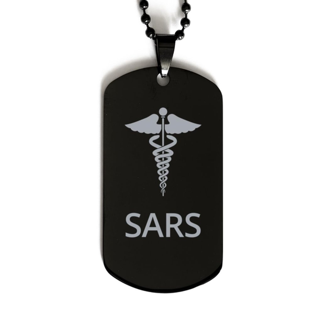 CHERLINKS Medical Black Dog Tag, SARS Awareness, Medical Symbol, SOS Emergency Health Life Alert ID Engraved Stainless Steel Chain Necklace For Men Women Kids