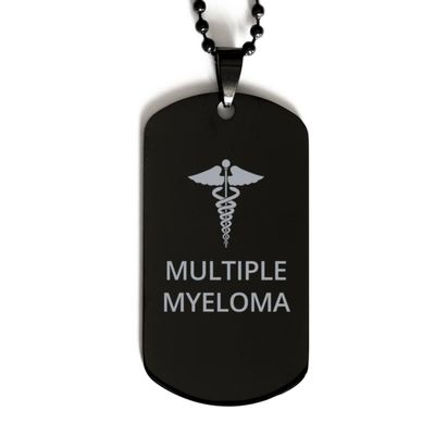CHERLINKS Medical Black Dog Tag, Multiple Myeloma Awareness, Medical Symbol, SOS Emergency Health Life Alert ID Engraved Stainless Steel Chain Necklace For Men Women Kids
