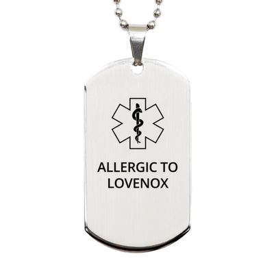CHERLINKS Medical Alert Silver Dog Tag, Allergic to Lovenox Awareness, SOS Emergency Health Life Alert ID Engraved Stainless Steel Chain Necklace for Men Women