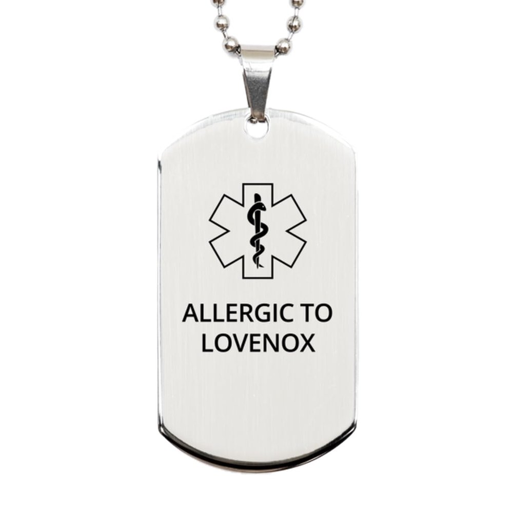 CHERLINKS Medical Alert Silver Dog Tag, Allergic to Lovenox Awareness, SOS Emergency Health Life Alert ID Engraved Stainless Steel Chain Necklace for Men Women