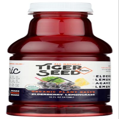 Elderberry Lemongrass - Tiger Seed - Plant Based Hydration & Immune Support - 16 FL OZ Bottles (Pack of 9) Organic, Vegan, Kosher, Low-Sugar