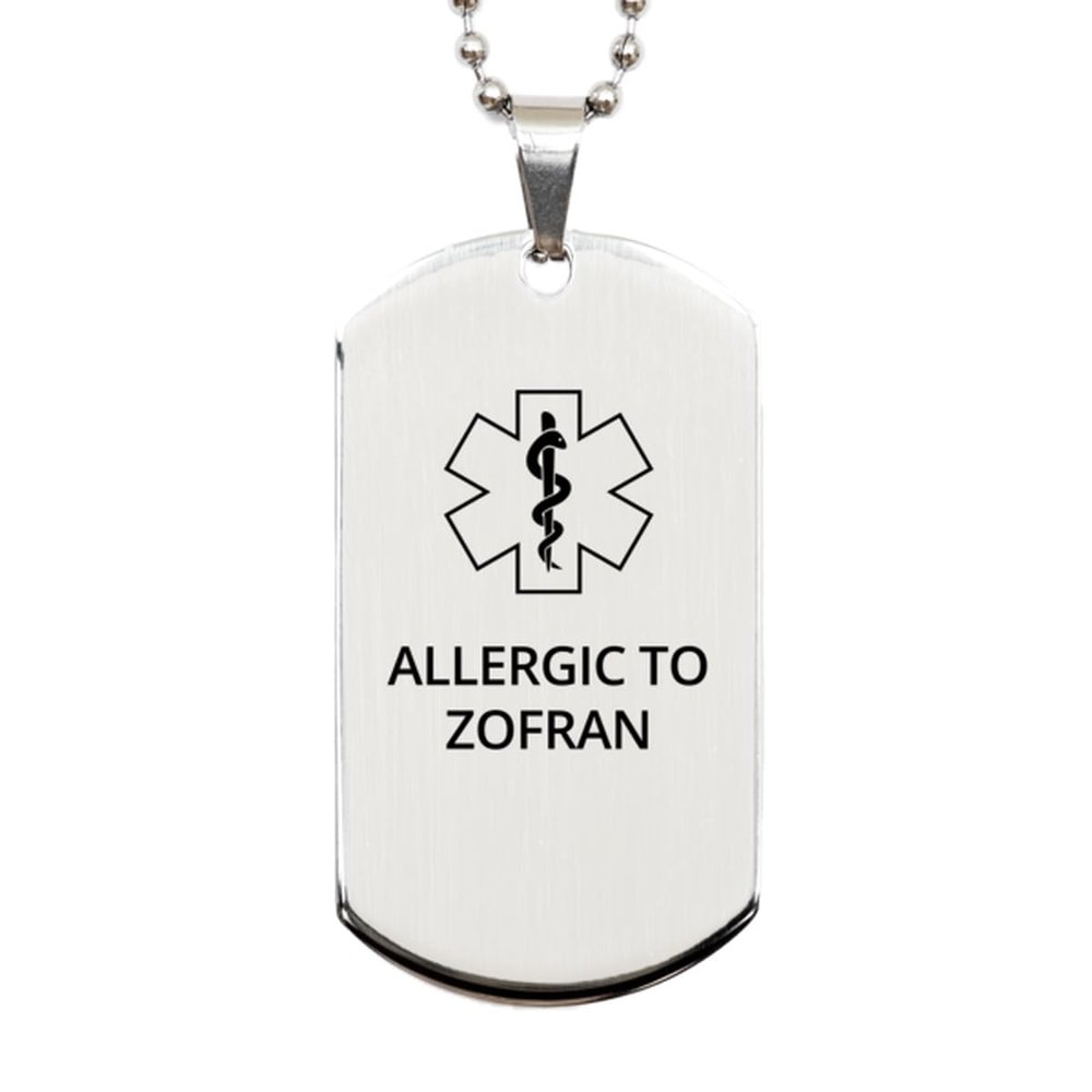 CHERLINKS Medical Alert Silver Dog Tag, Allergic to Zofran Awareness, SOS Emergency Health Life Alert ID Engraved Stainless Steel Chain Necklace for Men Women
