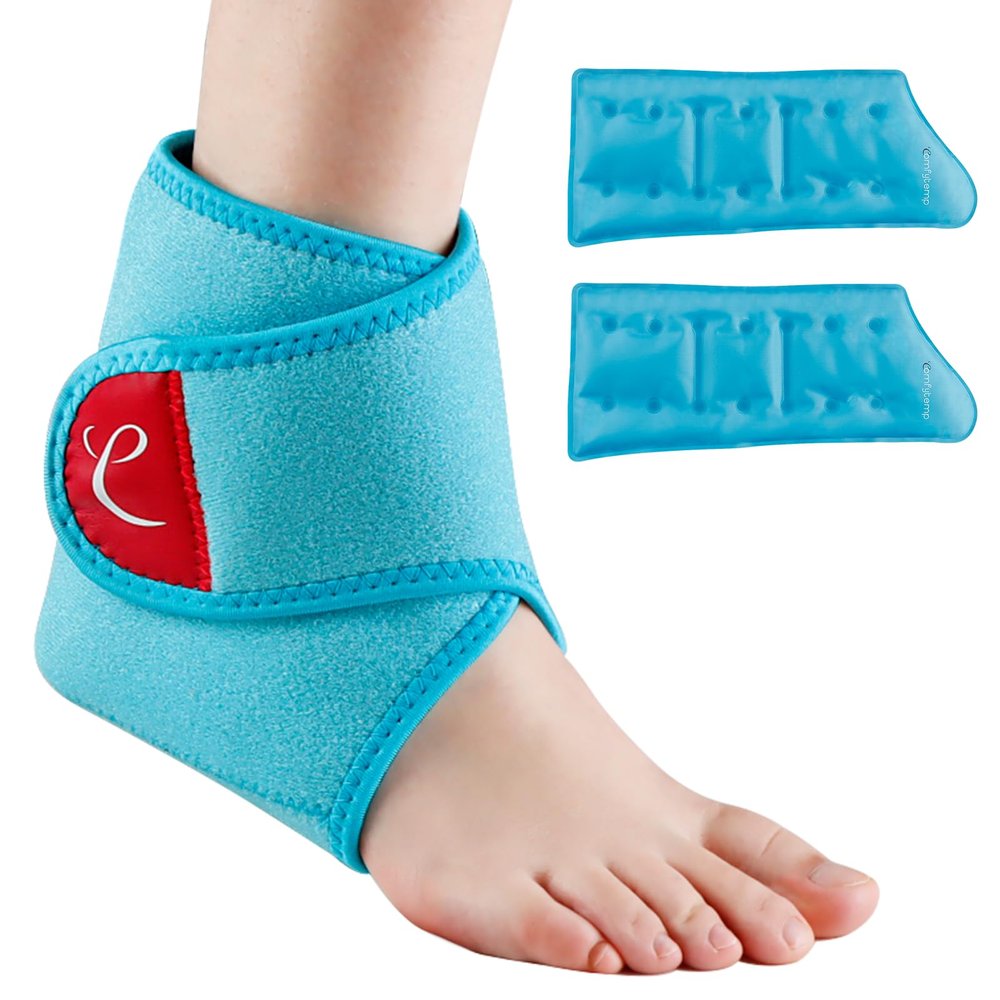 Comfytemp Ankle Ice Pack Wrap Brace for Swelling, Foot Pain Relief, 2 Gel Packs for Injuries Reusable, Hot Cold Compress Therapy for Plantar Fasciitis, Heel Spur, Achilles Tendonitis