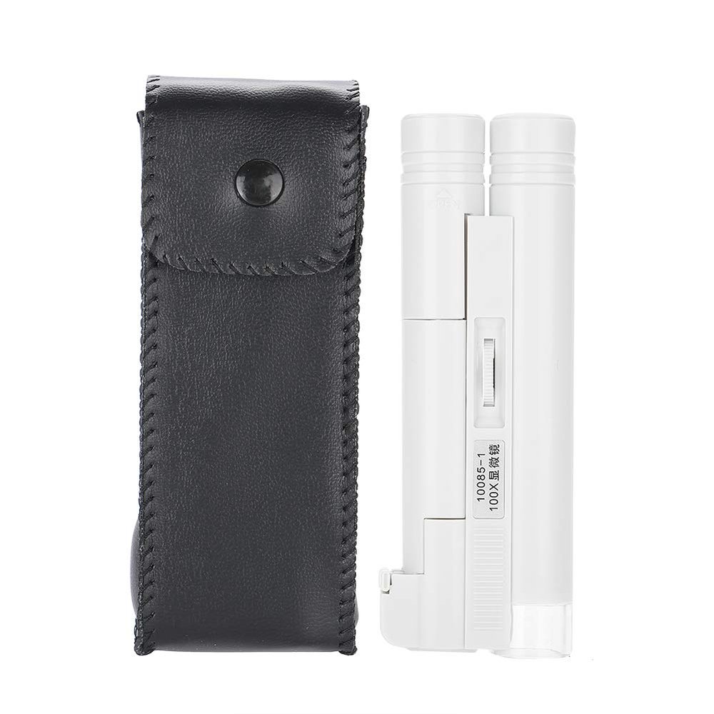 100X Zoom Microscope, Double Tube Jewelry Magnifier, Pocket Magnifying Glass with Led Light for Jewelry, Coins, Stamps