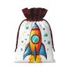 Ogniwo Drawstring Gift Bag,Gifts Decorations For Christmas Party Supplies,Reusable Xman Gift Bags,Rocket Clipart Space Ship Print view 2