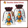 Ogniwo Drawstring Gift Bag,Gifts Decorations For Christmas Party Supplies,Reusable Xman Gift Bags,Rocket Clipart Space Ship Print view 3