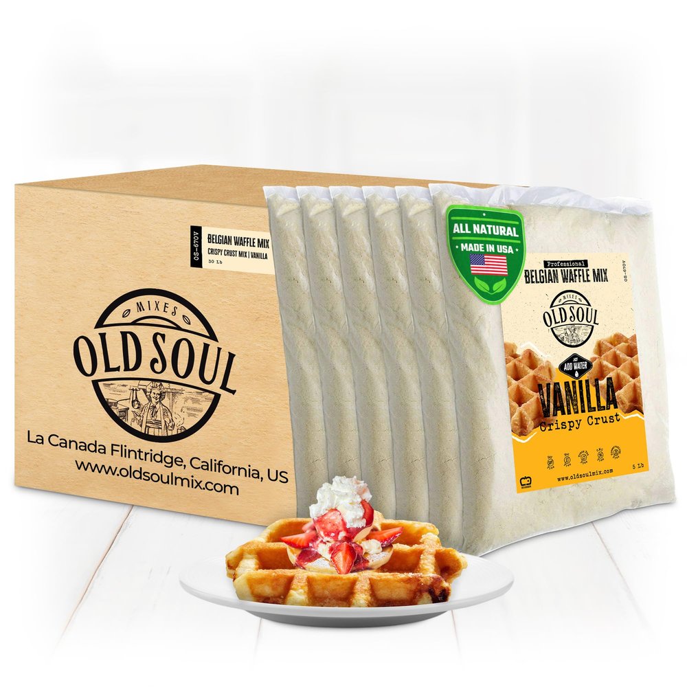 OldSoul Professional Belgian Waffle Mix | 30 Lbs | Crispy | Vanilla Flavor | 168 Waffles (30 Lbs, Traditional)
