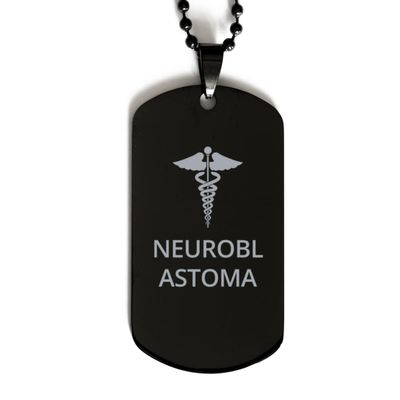 CHERLINKS Medical Black Dog Tag, Neuroblastoma Awareness, Medical Symbol, SOS Emergency Health Life Alert ID Engraved Stainless Steel Chain Necklace For Men Women Kids