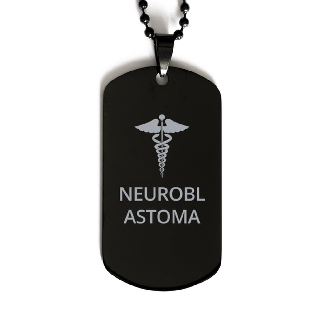 CHERLINKS Medical Black Dog Tag, Neuroblastoma Awareness, Medical Symbol, SOS Emergency Health Life Alert ID Engraved Stainless Steel Chain Necklace For Men Women Kids