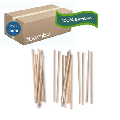 Bambu Pack of 250 - Disposable Bamboo Straws, Biodegradable Eco Friendly Products, Single Use, Wilt Free and Strong Compostable Straws, 250 - Bulk Case