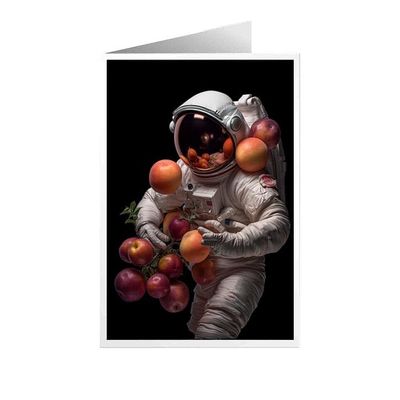 ARA STEP Unique All Occasions Astrounaut with FruitsGreeting Cards Assortment Vintage Aesthetic Notecards 11 (Astrounaut with Italian Prune Plum fruit 4, Set of 4 SIZE 148.5 x 210 mm / 5.8 x 8.3 inches)