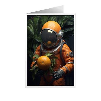 ARA STEP Unique All Occasions Astrounaut with FruitsGreeting Cards Assortment Vintage Aesthetic Notecards 5 (Astrounaut with Tangelo fruit 3, Set of 4 SIZE 148.5 x 210 mm / 5.8 x 8.3 inches)