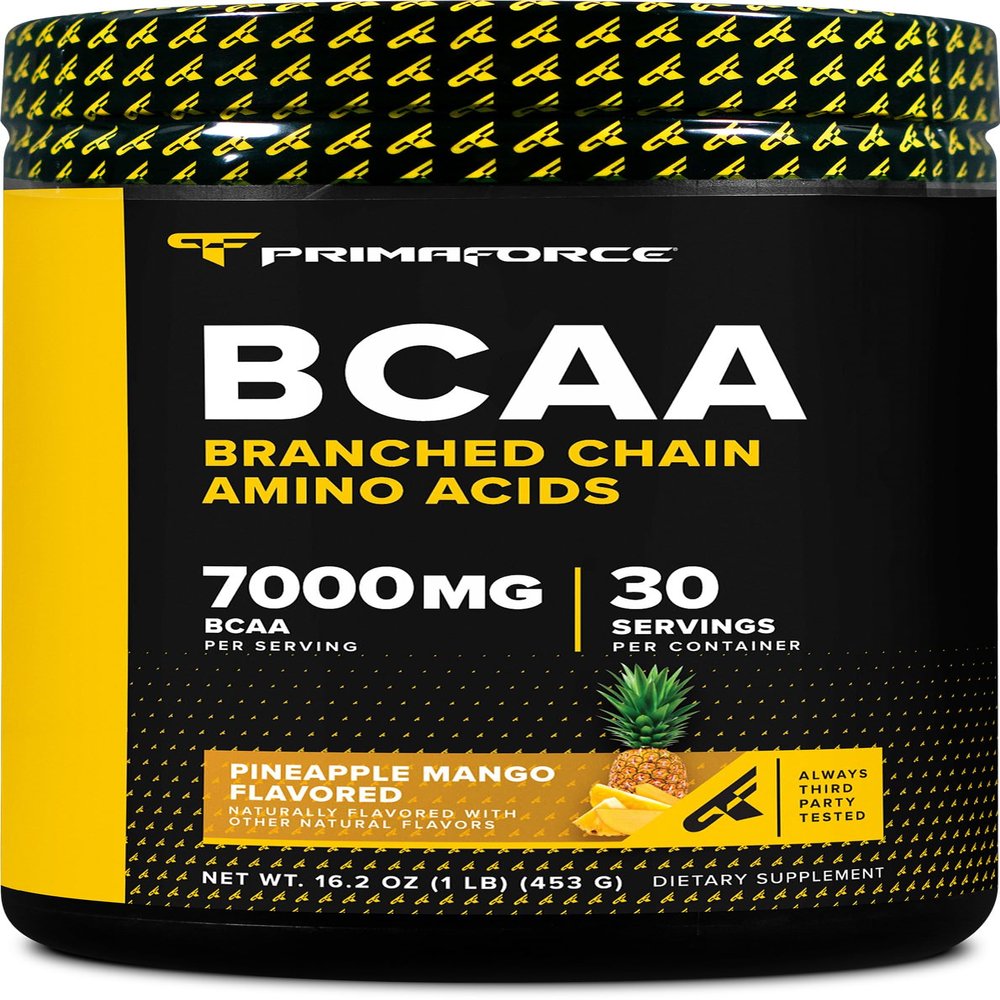Primaforce BCAA Powder (Pineapple Mango) 7,000mg of 2:1:1 BCAAs Per Serving, 30 Servings Per Container, Post-Workout Recovery Drink with Amino Acids and Real Salt for Men & Women