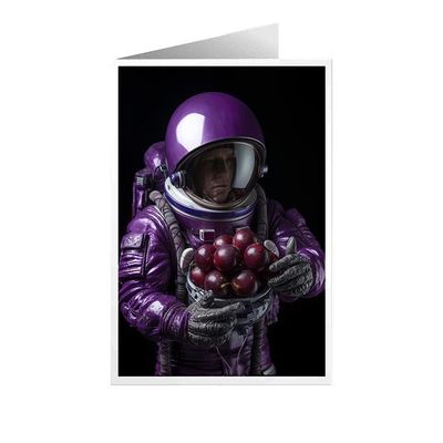 ARA STEP Unique All Occasions Astrounaut with FruitsGreeting Cards Assortment Vintage Aesthetic Notecards 11 (Astrounaut with Italian Prune Plum fruit 3, Set of 4 SIZE 148.5 x 210 mm / 5.8 x 8.3 inches)