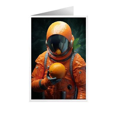 ARA STEP Unique All Occasions Astrounaut with FruitsGreeting Cards Assortment Vintage Aesthetic Notecards 5 (Astrounaut with Tangelo fruit 2, Set of 4 SIZE 148.5 x 210 mm / 5.8 x 8.3 inches)
