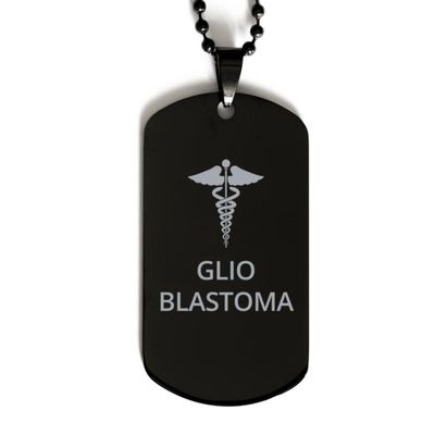 CHERLINKS Medical Black Dog Tag, Glioblastoma Awareness, Medical Symbol, SOS Emergency Health Life Alert ID Engraved Stainless Steel Chain Necklace For Men Women Kids