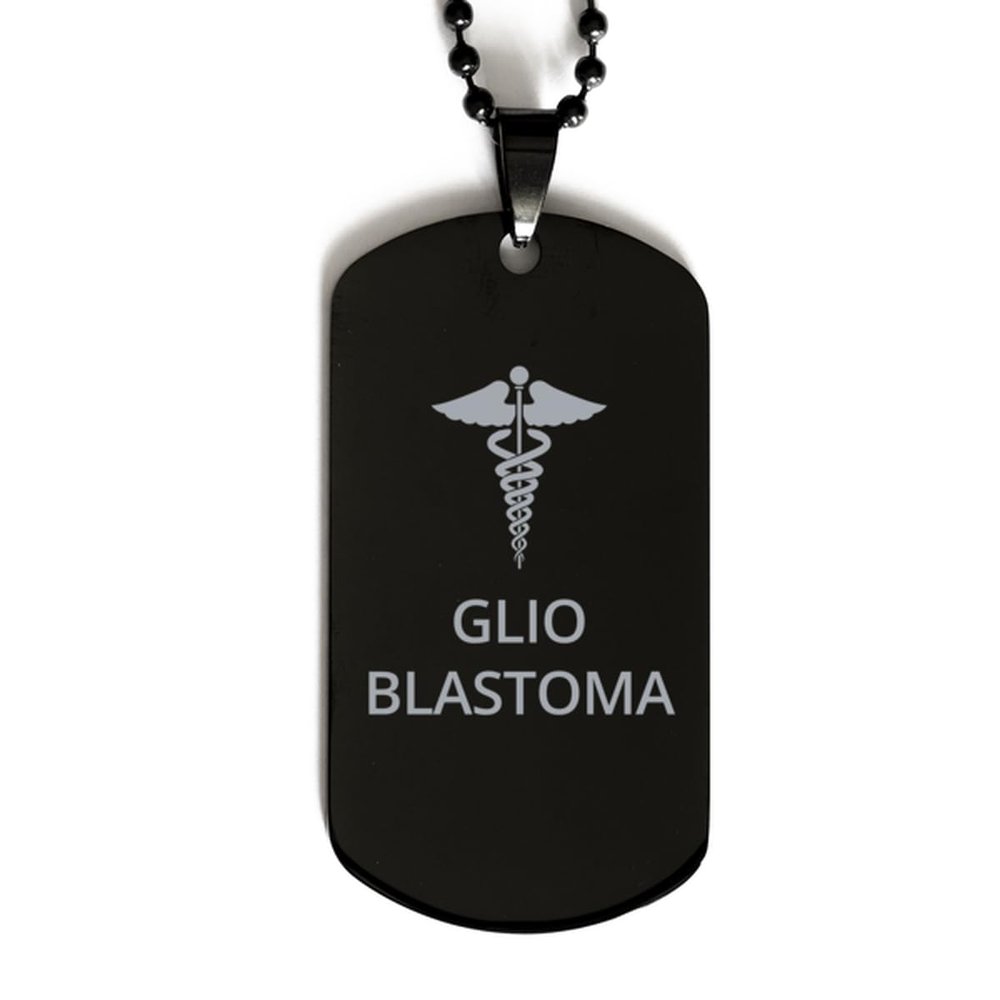 CHERLINKS Medical Black Dog Tag, Glioblastoma Awareness, Medical Symbol, SOS Emergency Health Life Alert ID Engraved Stainless Steel Chain Necklace For Men Women Kids