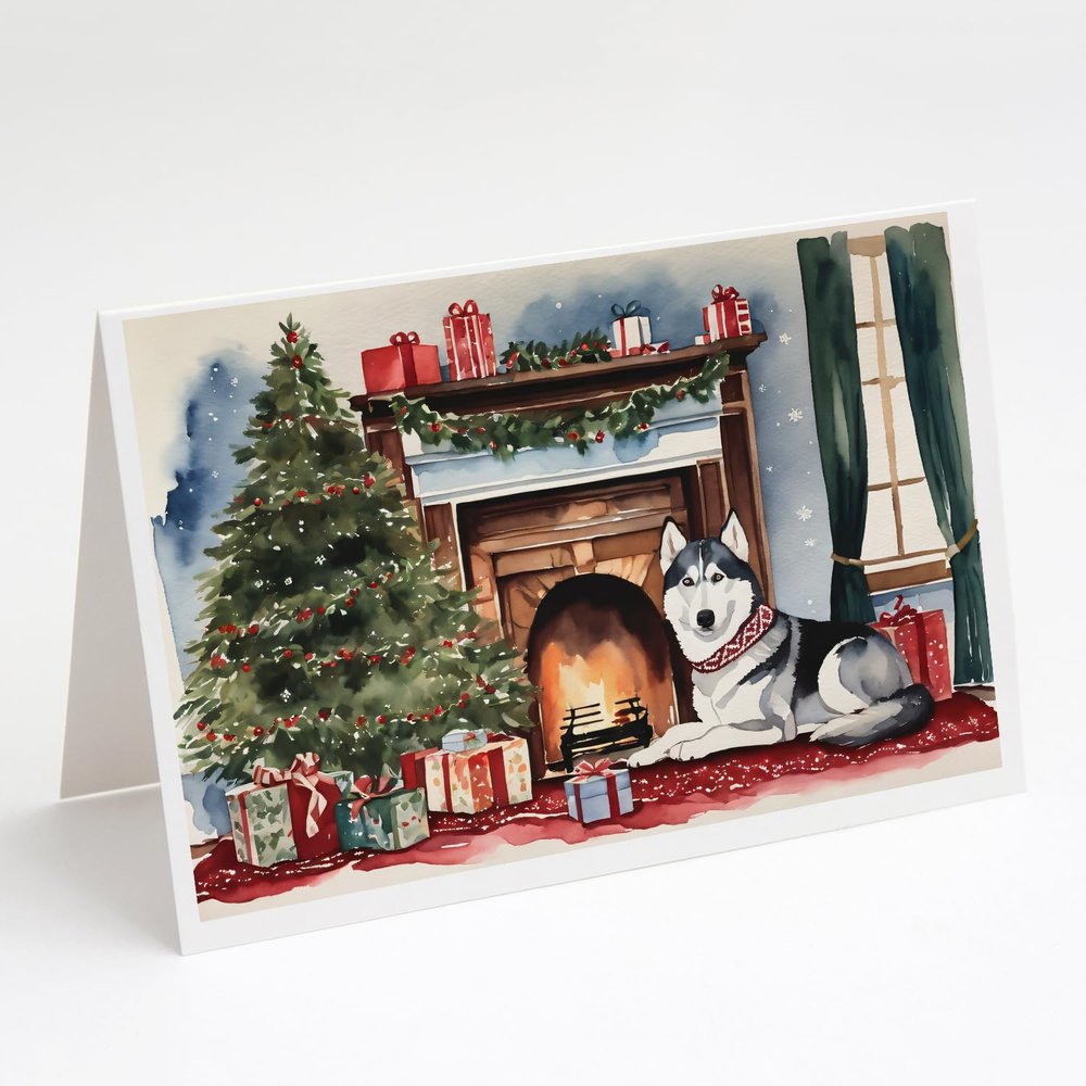 Caroline's Treasures DAC2754GCA7P Siberian Husky Cozy Christmas Greeting Cards Pack of 8 Blank Cards with Envelopes Whimsical A7 Size 5x7 Blank Note Cards