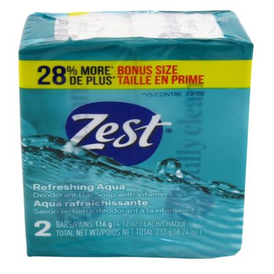 Zest Soap Refreshing Aqua Bath Bars 4.12 Ounce (Pack of 2)