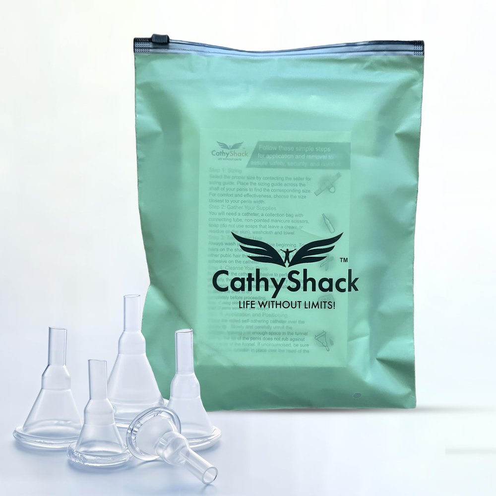 30 Pack 29mm External Condom Catheters for Men Day or Night-Breathable 100%Silicone, Latex Free, Transparent, Moisture Wicking Self Sealing Adhesive, with CathyShack Travel/Storage Bag & Instructions
