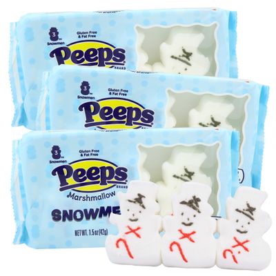 Needzo 2025 Christmas Snowman Peeps Marshmallow Candy, Soft and Chewy Holiday Treats, Stocking Stuffer Gifts, 1.5 Ounces, 3 Count (Pack of 3)