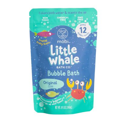 Mobi Little Whale Bubble Bath, Tropical Fruity Scent Kids Body Wash, Gentle Moisturizing Tub Foam for All Skin Type, GMO-Free, Stain-Free, Clear, 8 fl oz