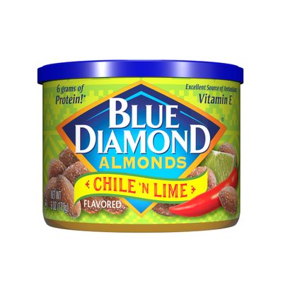 Blue Diamond Almond Chile n' Lime Flavored Tangy Snack Nuts, Non-GMO, Kosher, No Gluten Ingredients or Artificial Flavors, Great Size for On-The-Go, Lunch, Kids and Adults, 6 oz. Can