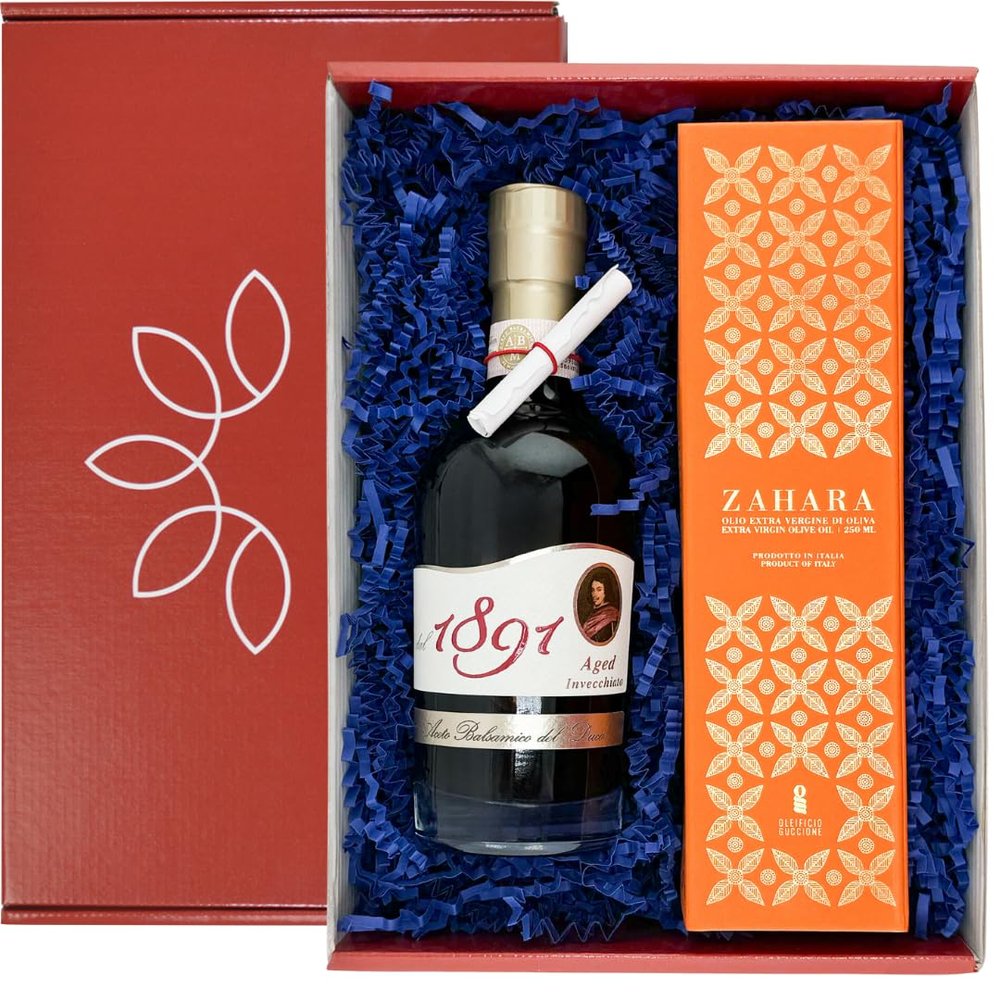 Brava Giulia Gift Box  Aged Balsamic Vinegar of Modena and Sicilian Extra Virgin Olive Oil  Imported Gourmet Italian Duo, 8.45 fl oz Each