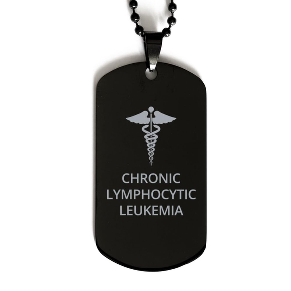 CHERLINKS Medical Black Dog Tag, Chronic Lymphocytic Leukemia Awareness, Medical Symbol, SOS Emergency Health Life Alert ID Engraved Stainless Steel Chain Necklace For Men Women Kids