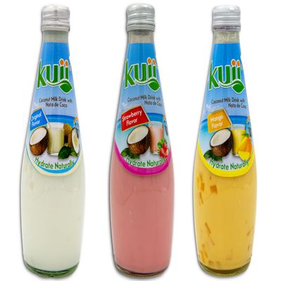 SAMPLER Coconut Milk Drink With Nata de Coco Bundle - KUII Coconut Milk Drink with Nata de Coco Strawberry / Fresa (1) - Original (1) - Mango (1) - KUII Coconut Drinks - KUII Coconut Milk (Pack of 3 Coconut Milk Drins, 1 Coconut, 1 Strawberry, 1 Mang