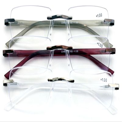 V.W.E. 3 Pairs of lightweight reading glasses with spring hinges and storage case - Rimless Modern Classic Design (3 Assorted Pairs, 1.50)