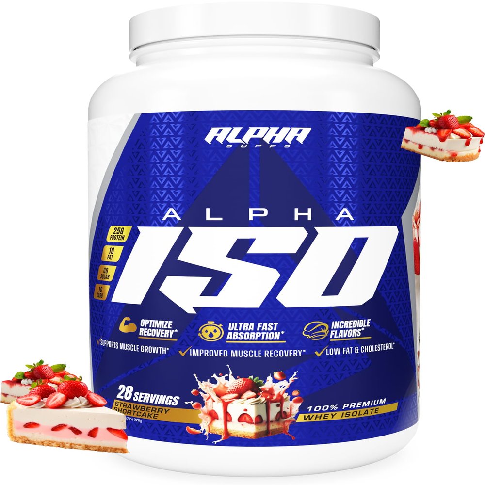 Alpha Supps ISO, Low Carb 100% Whey Protein Isolate Powder, 25 Grams Per Serving, Helps Support Muscle Growth, Low Sugar and Gluten Free (Strawberry Shortcake, 2 lb)
