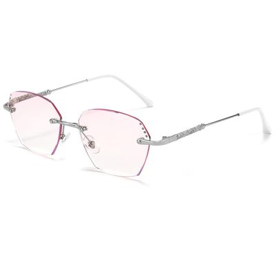 Fashion Diamond Rimless Reading Glasses for Women, Blue Light Blocking Readers, Ultralight Metal Frame Glasses (Color : Silver, Size : 1.5X)