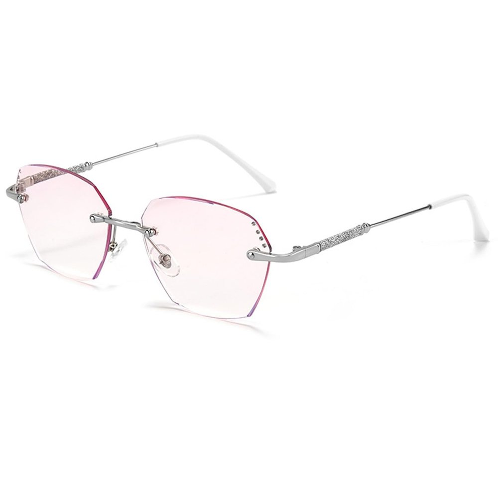 Fashion Diamond Rimless Reading Glasses for Women, Blue Light Blocking Readers, Ultralight Metal Frame Glasses (Color : Silver, Size : 1.5X)
