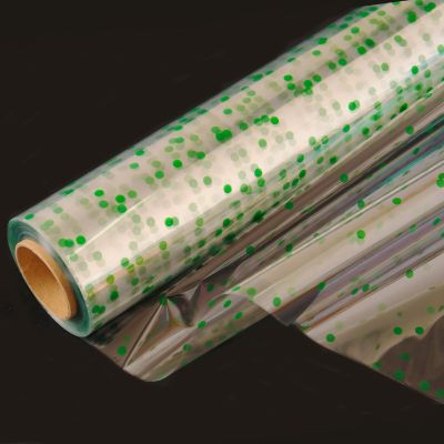CMFYHM Clear Cellophane Wrap Roll (34" x 100Ft) Green Polka Dot Cellophane, Transparent Cellophane Roll for Treats, Gifts, Baskets, Flowers, Birthday Party,Easter, Christmas Decorations