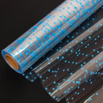 CMFYHM Clear Cellophane Wrap Roll (34" x 100Ft) Blue Polka Dot Cellophane, Transparent Cellophane Wrap Roll for Treats, Gifts, Baskets, Flowers, Birthday Party,Easter, Christmas Decorations