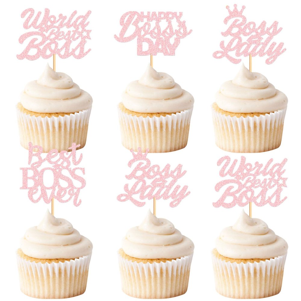 Keaziu 36PCS Happy Boss's Day Cupcake Toppers Boss Lady Women Gentleman Office Decoration Happy Boss Day Party Decorations Boss Day Decorations Birthday Party Decorations Supplies Pink