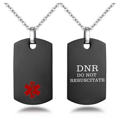 AOAMID 24 IN Stainless steel medical alert necklace for men black dog tags medical identity pendants with free engraving DNR