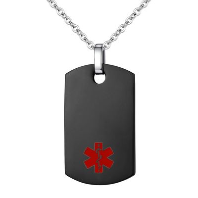 AOAMID 24 IN Stainless steel medical alert necklace for men black dog tags medical identity pendants with free engraving