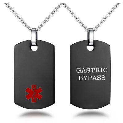 AOAMID 24 IN Stainless steel medical alert necklace for men black dog tags medical identity pendants with free engraving Gastric Bypass