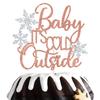 Baby It's Cold Outside Cake Topper - Little Snowflake Baby Shower Winter 1st Birthday Party Decorations Supplies for Baby Boy Girl, Silver and Rose Gold Glitter view 1