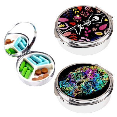 2pcs Pill Box,3 Compartment Small Pill Case for Pocket & Purse, Travel Metal Pill Organizer,Pill Container and Medicine Vitamin Organizer