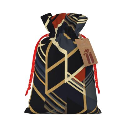 Dwrepo Geometric Lines Christmas Gift Bags Burlap Gift Wrap Bags Reusable Drawstring Gift Bags with Tags Xmas Holiday Party Favors Bags