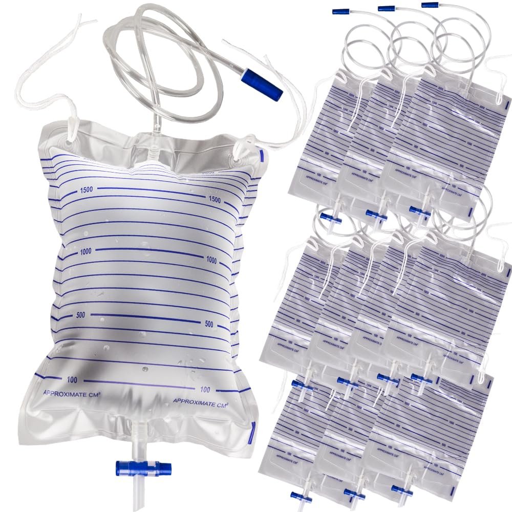 10 Pack Urinary Drainage Bag, Urinary Bags with Anti-Reflux Valve, 2000mL Urine Bags with Easy Drain Switch, Drain Bags for Home and Hospitals Health Aids