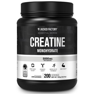 Jacked Factory Creatine Monohydrate Powder 1000g - 5g Daily Creatine Supplement for Men and Women, Vegan-Friendly, Third-Party Tested - 200 Servings, Unflavored
