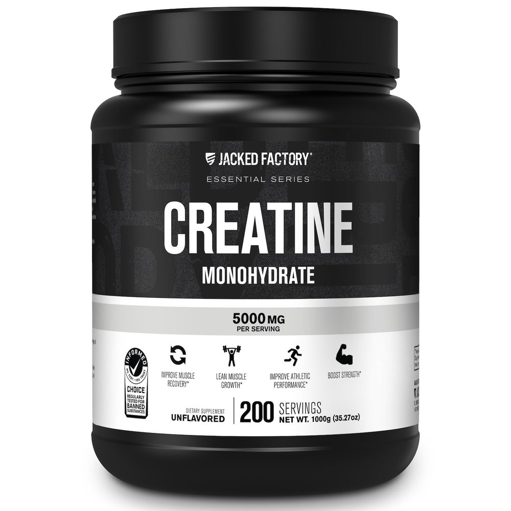 Jacked Factory Creatine Monohydrate Powder 1000g - 5g Daily Creatine Supplement for Men and Women, Vegan-Friendly, Third-Party Tested - 200 Servings, Unflavored